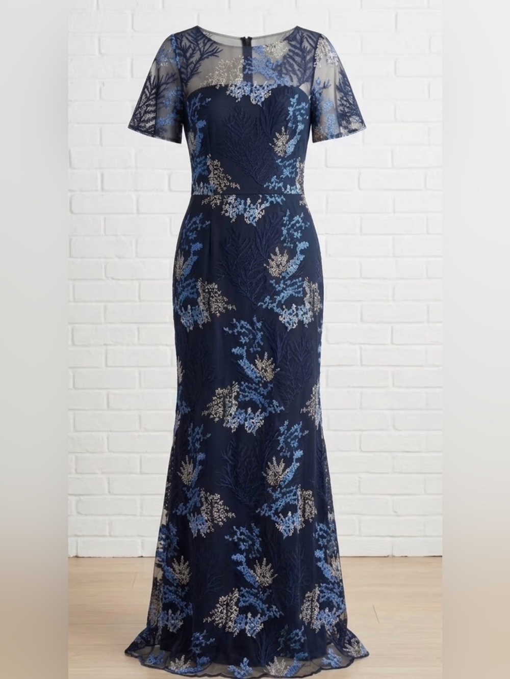Something Blue- David Meister Navy with Metallic Floral Embroidered Lace -,EUC